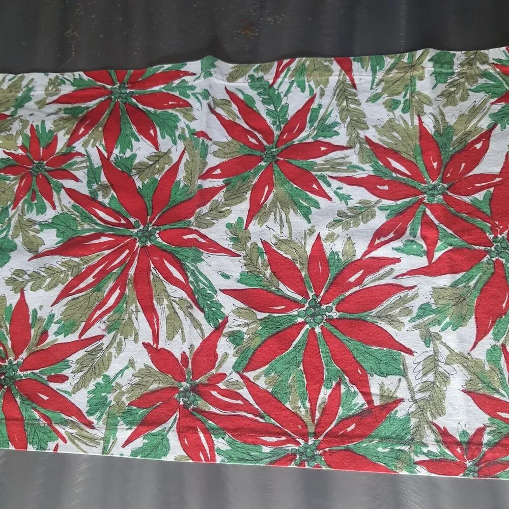 Vtg Poinsettia Table Runner Decorative Christmas Centerpiece 52x14